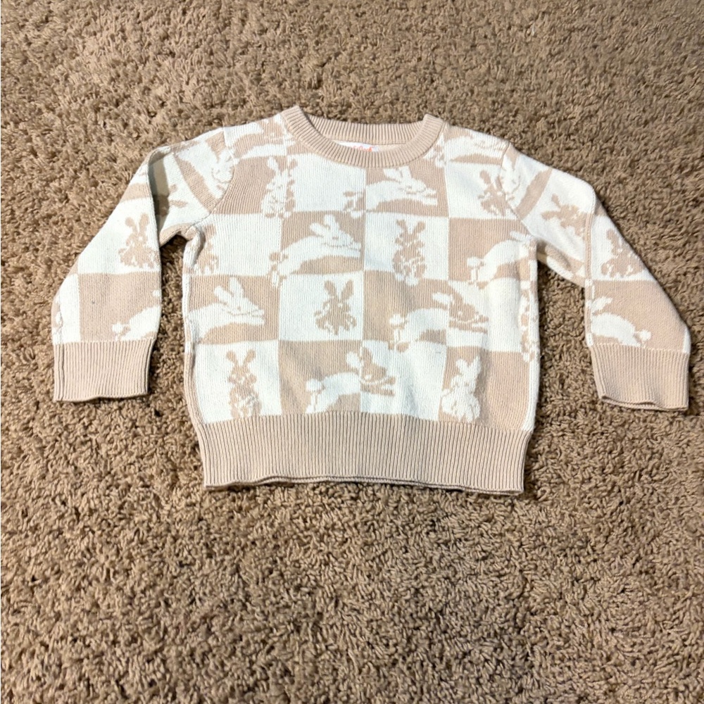 Cat & Jack Easter Beige and Cream Sweater with Bunny Motif